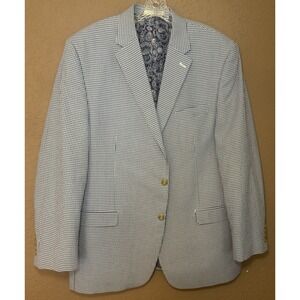 CHAPS Men's Blue &White Check Gingham Cotton Blazer Jacket W/ Paisley Lining 46L